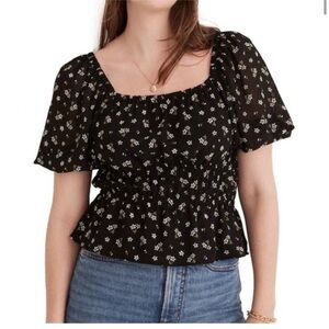 Madewell Size XL Black Floral Blouse